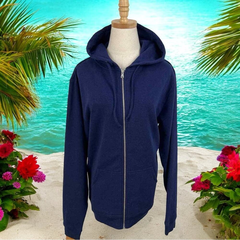 Hill House NWT Teddy Zip Up Hoodie Sweatshirt Jacket Navy Blue Size Medium